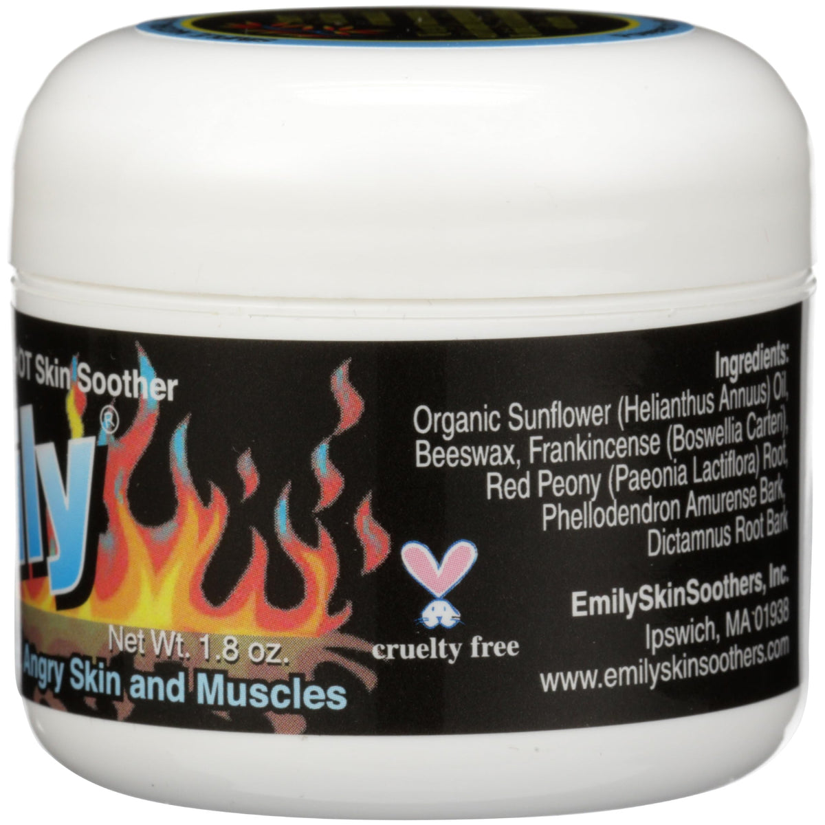 Emily Skin Soother Hot ingredient label closeup showing third-party organic certification