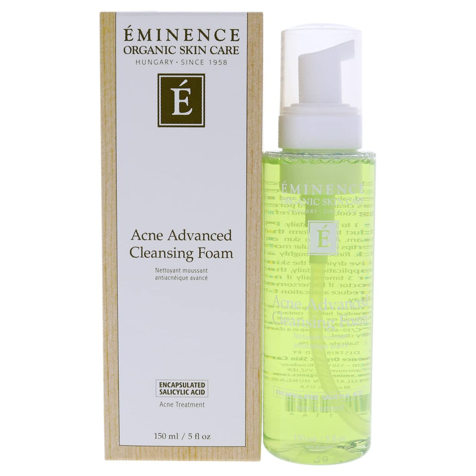 Eminence Acne Advanced Cleansing Foam front packaging showing size and branding benefits clarity