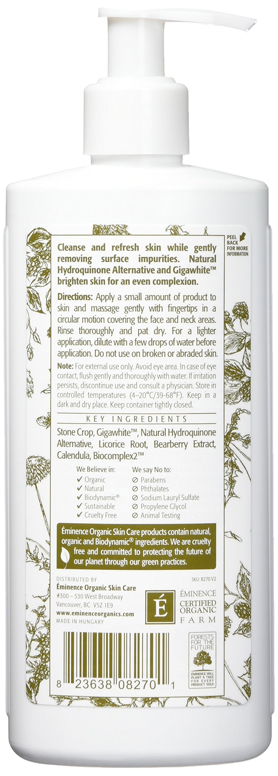 Eminence creamy lather texture on hand illustrating gentle cleansing and hydration
