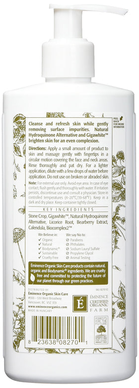 Eminence creamy lather texture on hand illustrating gentle cleansing and hydration