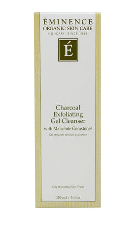 Eminence gel texture close-up highlighting charcoal particles for gentle exfoliation