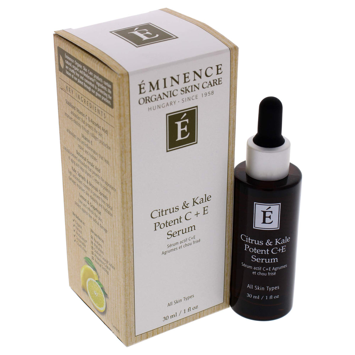 Eminence Citrus & Kale serum styled on bathroom counter conveying daily routine benefits