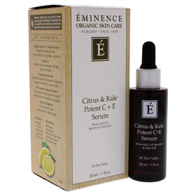 Eminence bottle in hand to show 1.01 fl oz scale and travel-friendly convenience