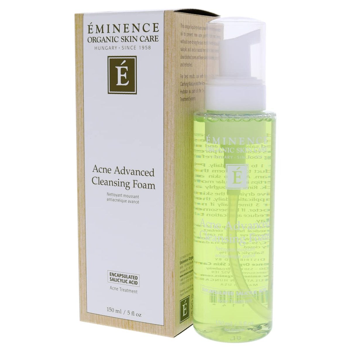 Eminence cleanser in hand size comparison showing portable 5 oz benefit