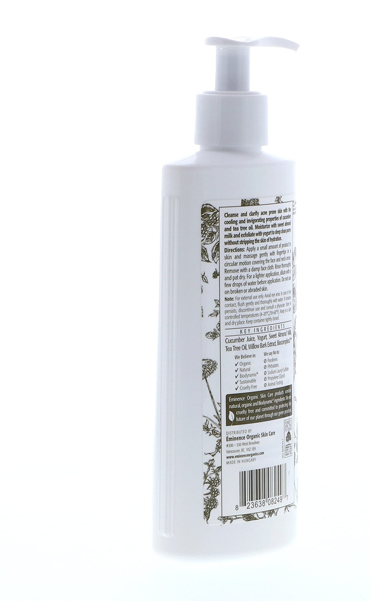 Eminence cleanser dispensed on hand showing easy lather and control