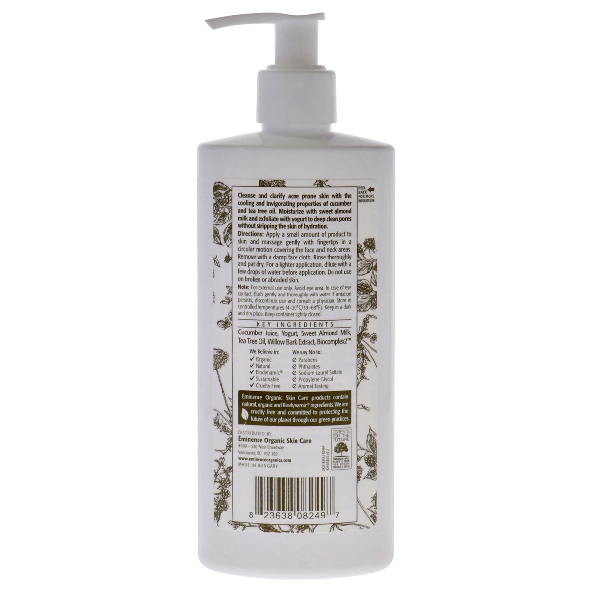 Eminence texture close-up with cucumber slice and droplets, demonstrates cooling hydration