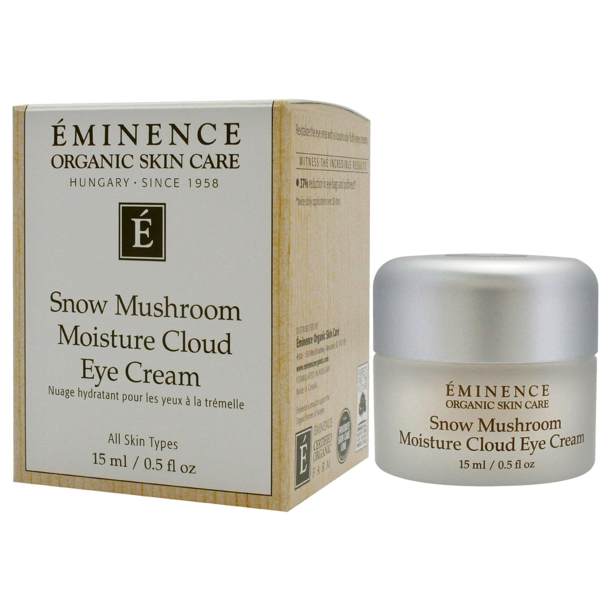 Eminence eye cream on vanity lifestyle shot suggesting daily use and refreshed under-eye appearance