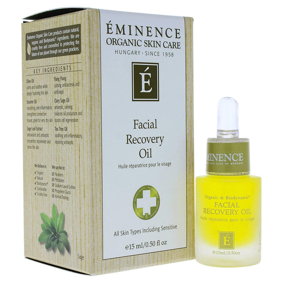 Eminence front bottle showing compact travel-friendly size and soothing formulation