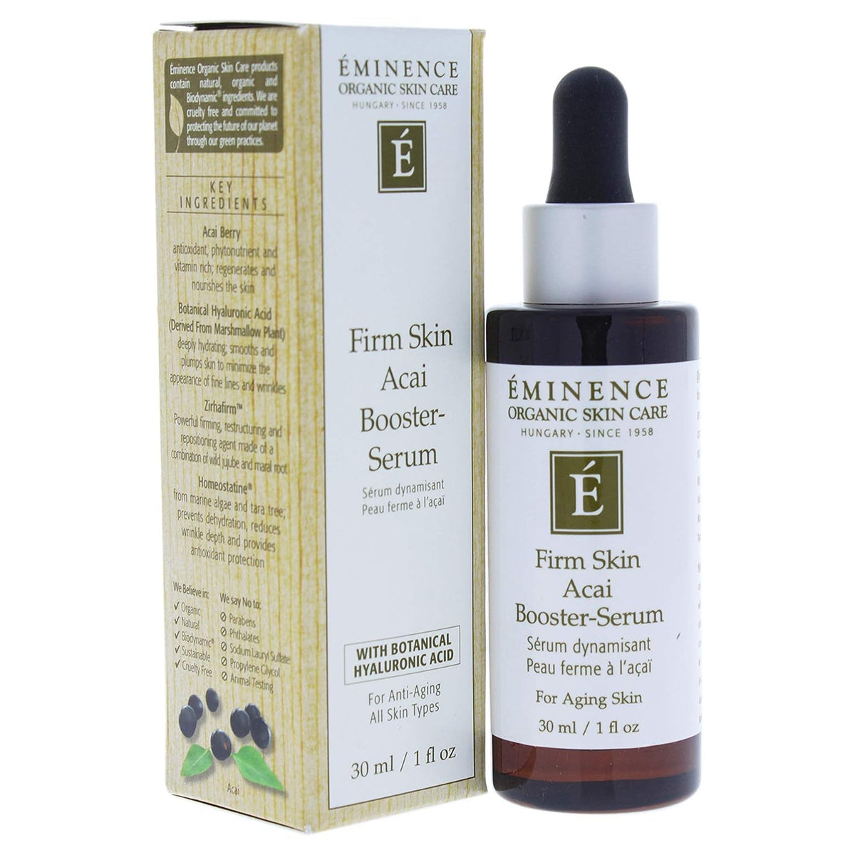 Eminence front packaging showing bottle and label benefits
