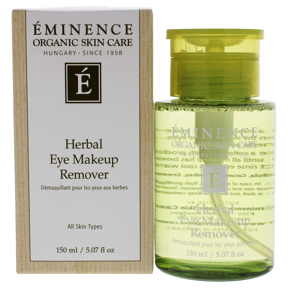 Eminence front bottle with label visible, gentle makeup removal benefit