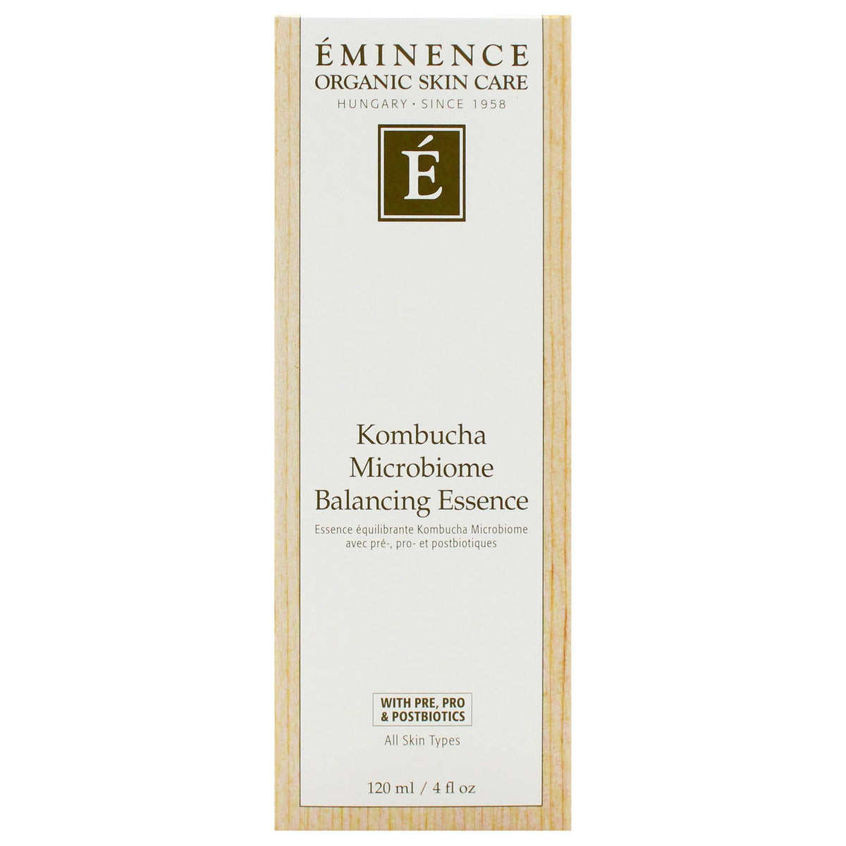 Eminence bottle placed on bathroom shelf suggesting daily prep and routine support
