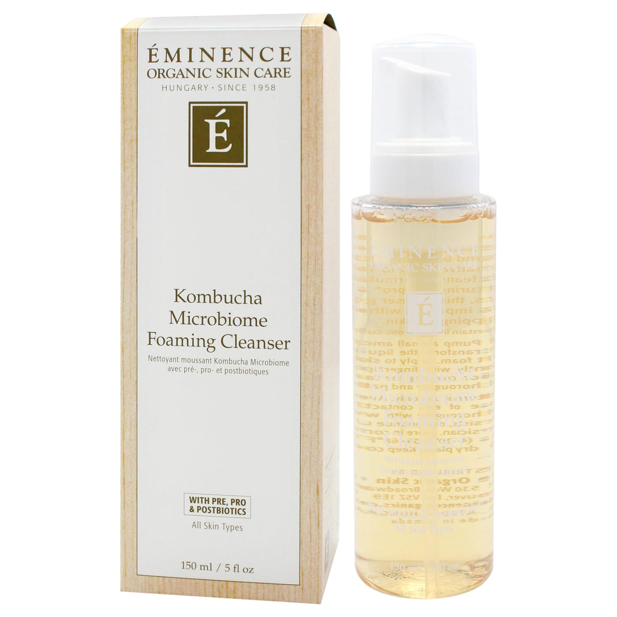Eminence bottle beside a hand for scale to show the 5 oz travel-friendly size