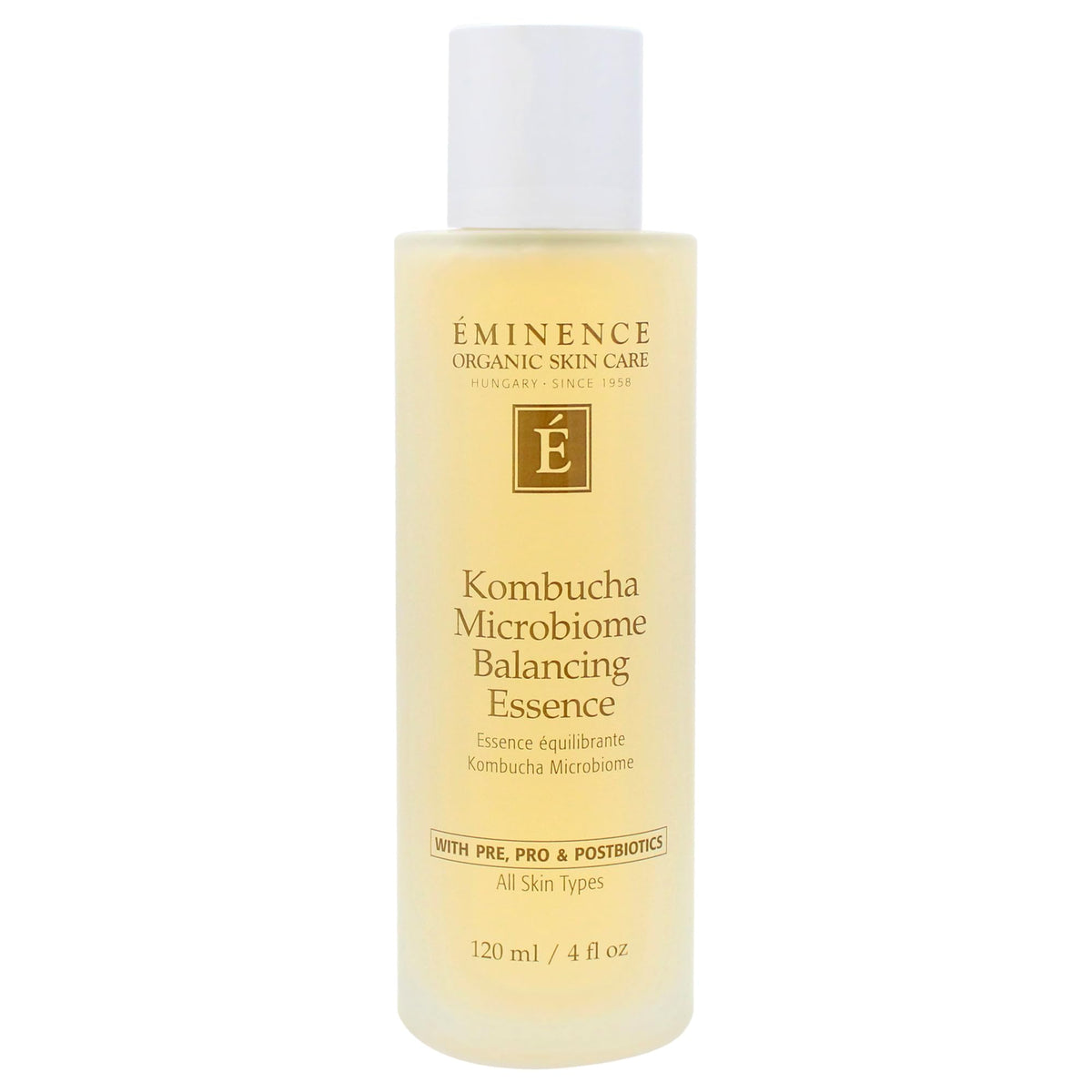 Eminence label detail highlighting kombucha microbiome benefits on label