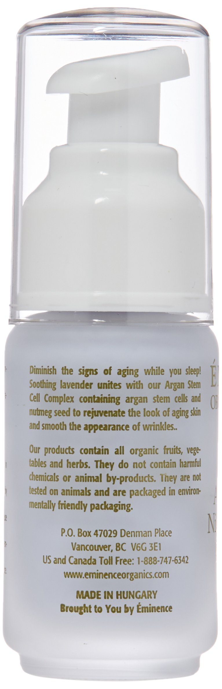 Eminence texture close-up on pump demonstrating lightweight absorbent formula benefit