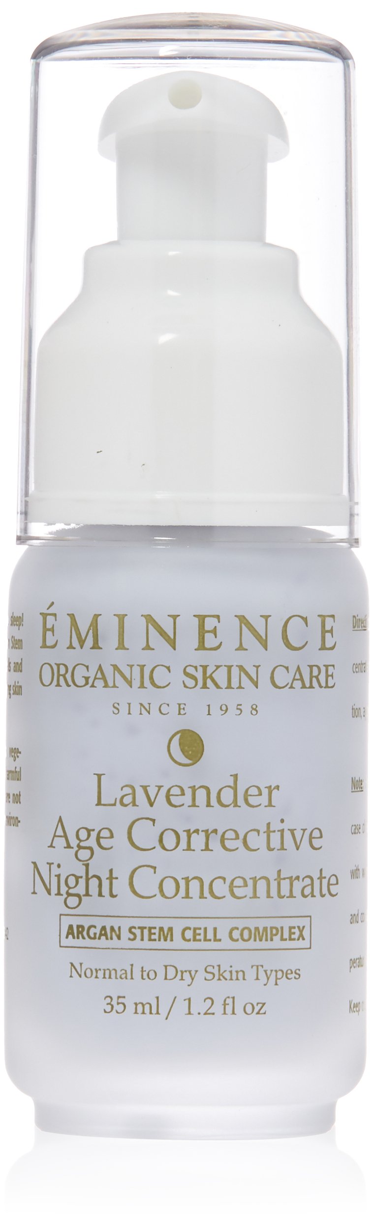 Eminence front bottle showing packaging and product size benefit: clear product identity