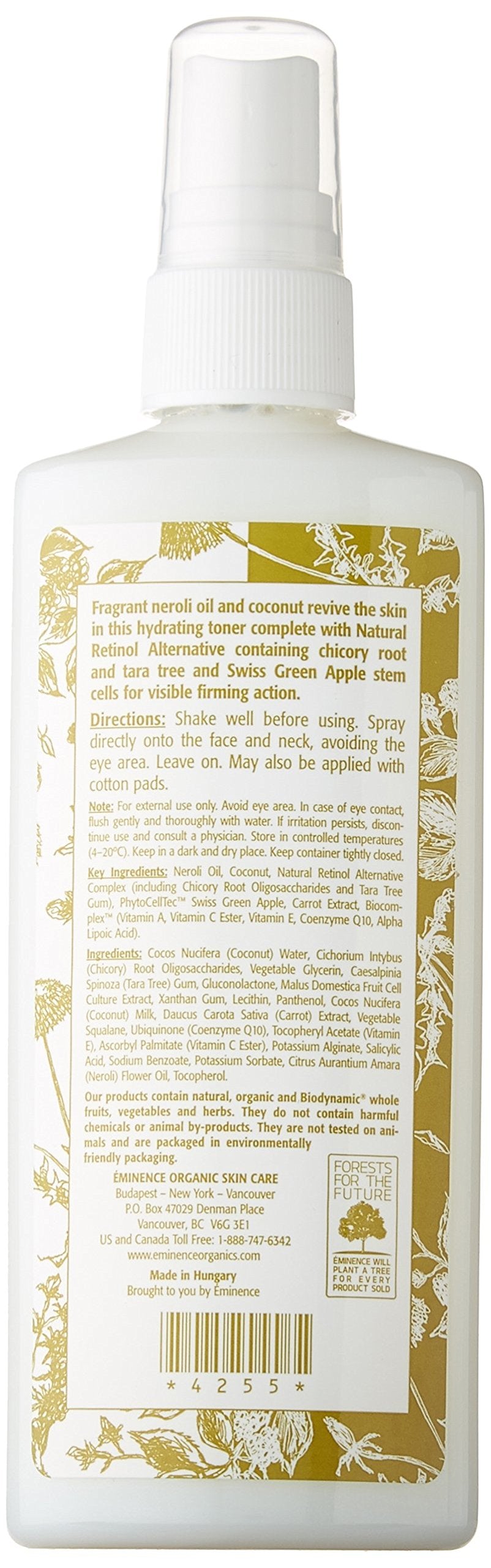 Eminence Neroli Age Corrective Hydrating Mist being sprayed on skin demonstrating instant hydration and a refreshing boost