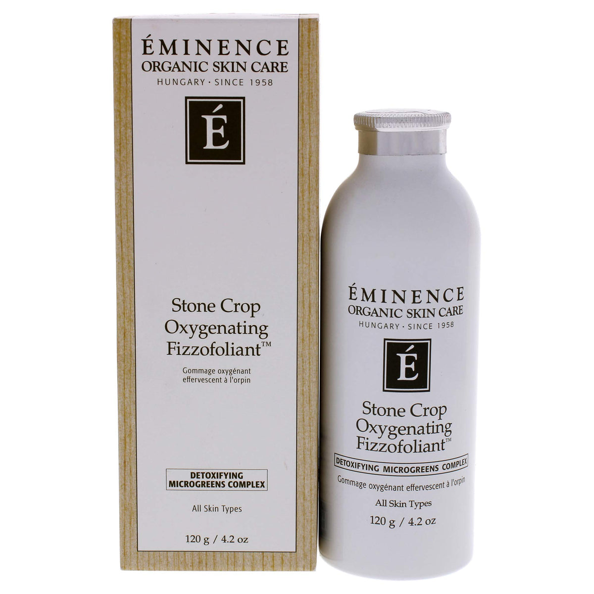 Eminence front packaging showing bottle and branding, highlights organic formula