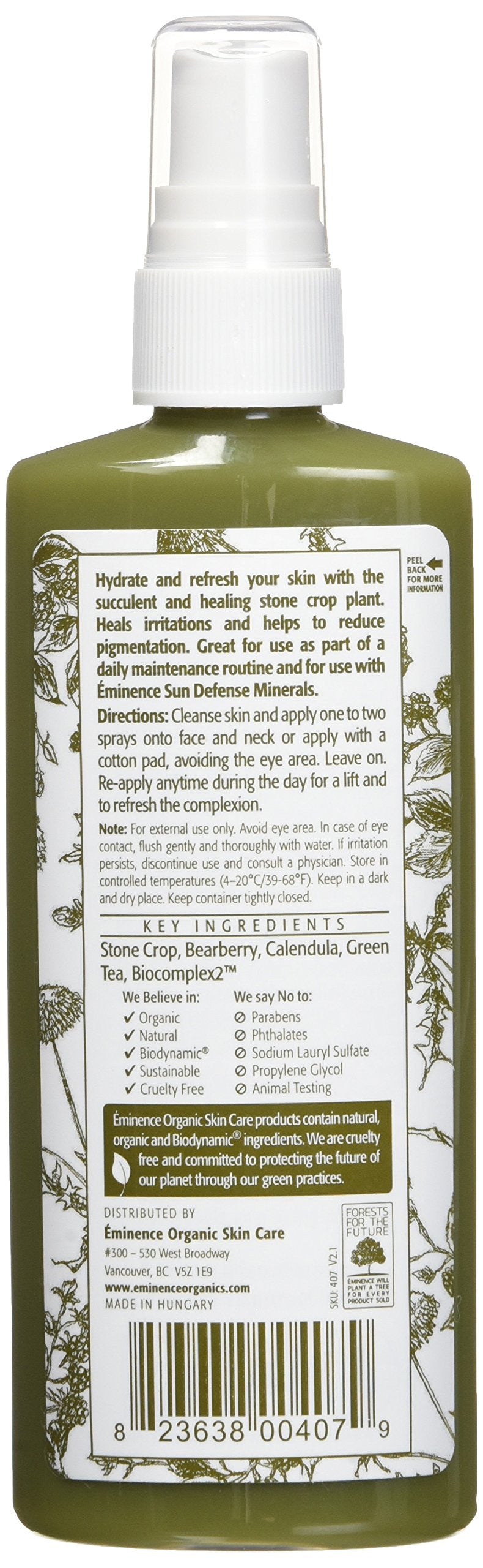 Eminence Stone Crop mist being sprayed on skin for instant refreshing hydration