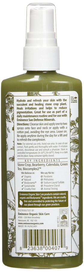 Eminence Stone Crop mist being sprayed on skin for instant refreshing hydration