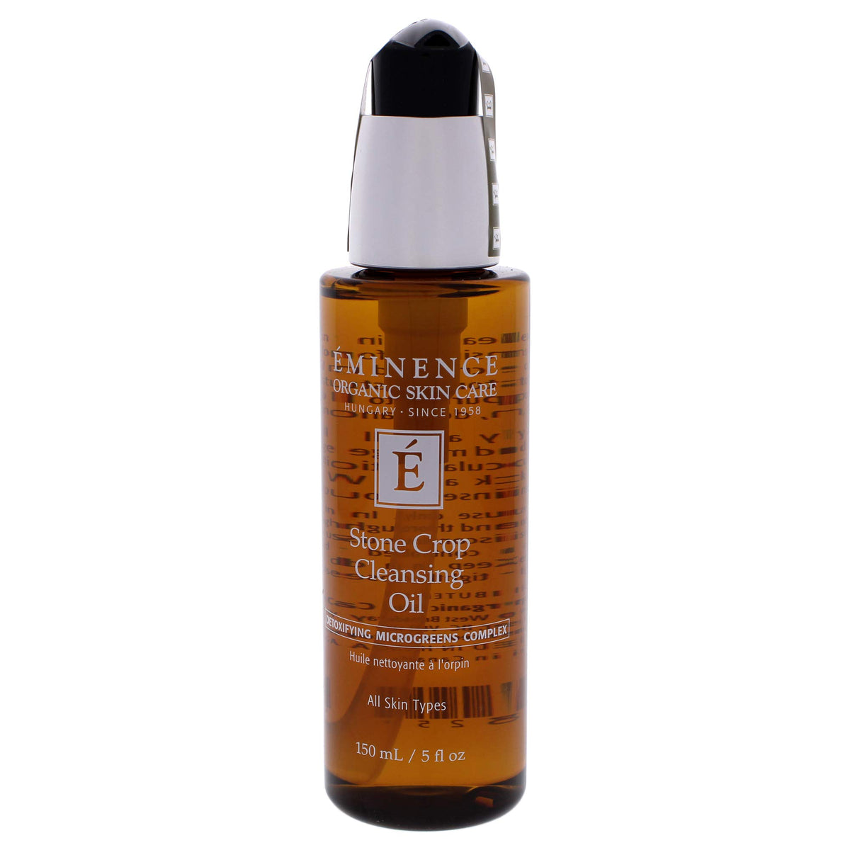 Eminence pump dispensing cleansing oil, demonstrating ease of use and controlled application
