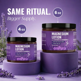 EMPURA lavender and chamomile botanicals beside bottle showing calming scent