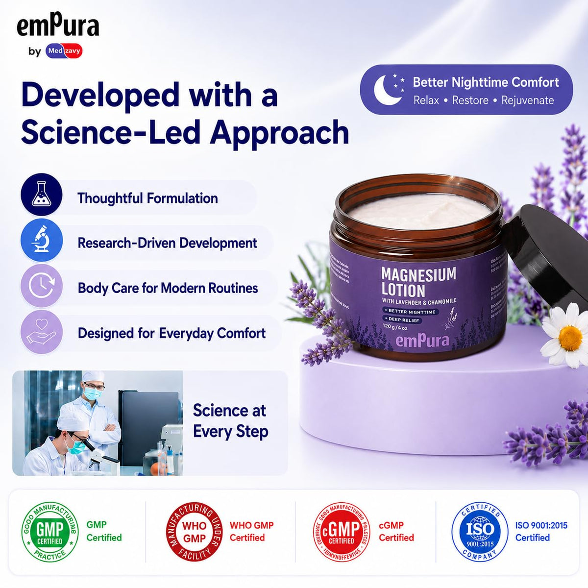 EMPURA bottle on bathroom shelf in relaxing home spa setting