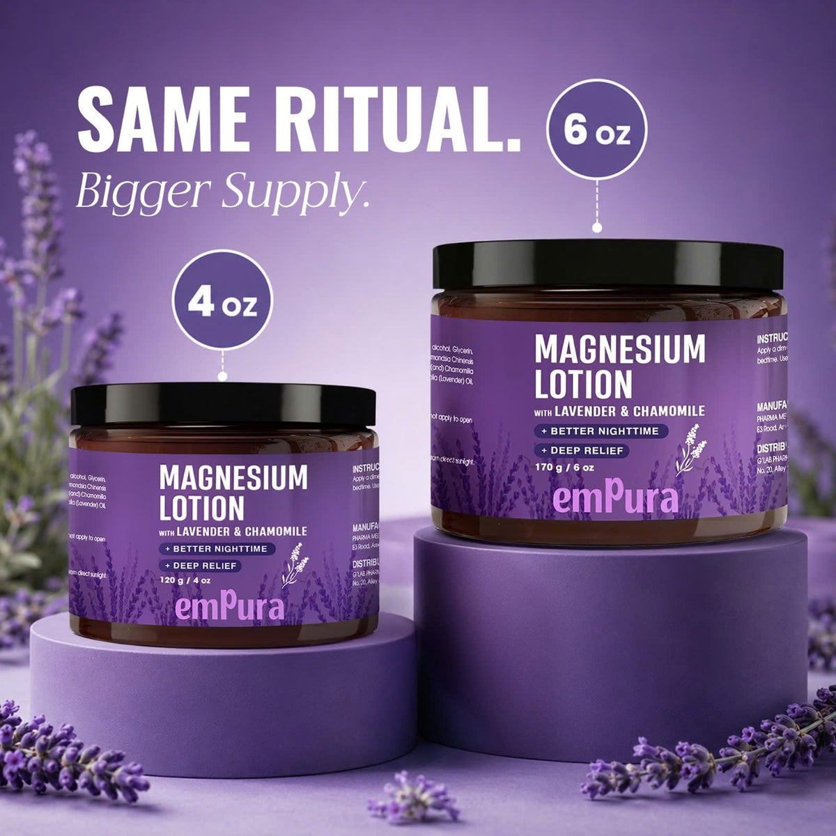 EMPURA 4oz bottle next to everyday items showing compact size