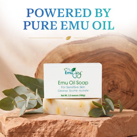 Emu Joy soap displayed on bathroom shelf showing everyday, multi-use convenience