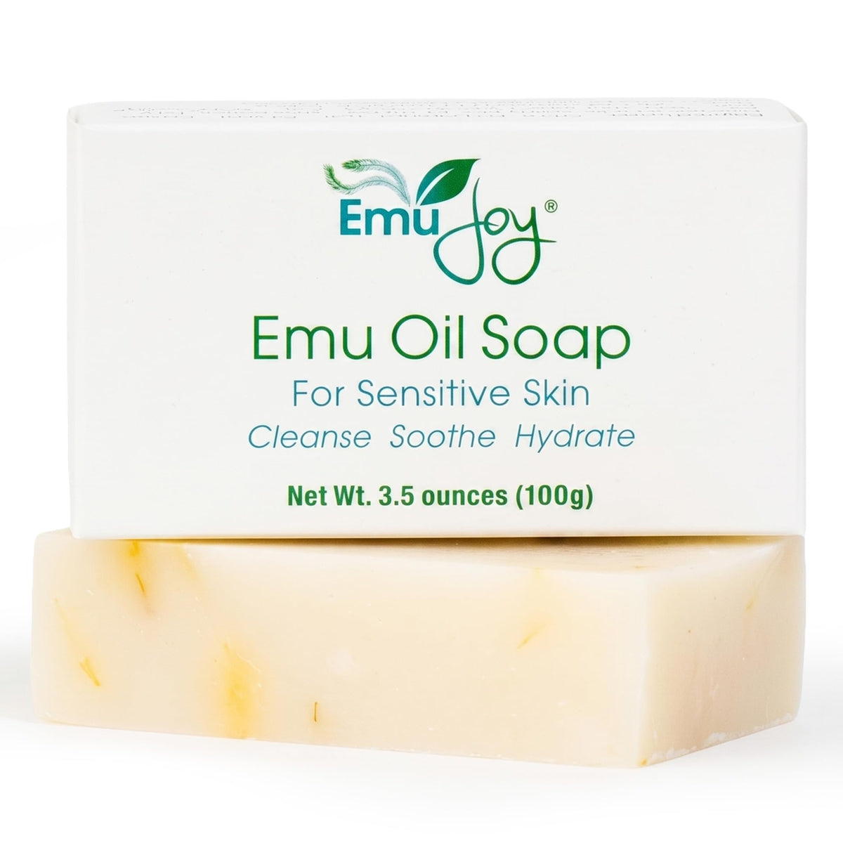 Emu Joy front packaging of the emu oil soap bar showing gentle formula benefits