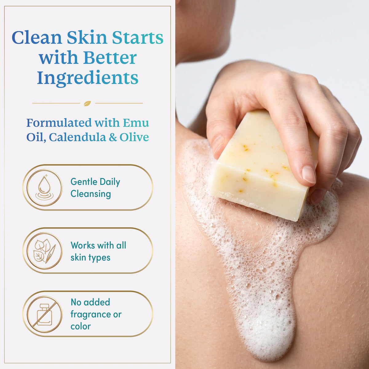 Emu Joy close-up of soap bar texture highlighting nourishing emu oil conditioning