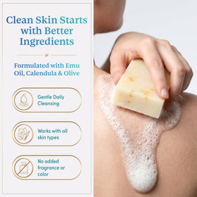 Emu Joy close-up of soap bar texture highlighting nourishing emu oil conditioning