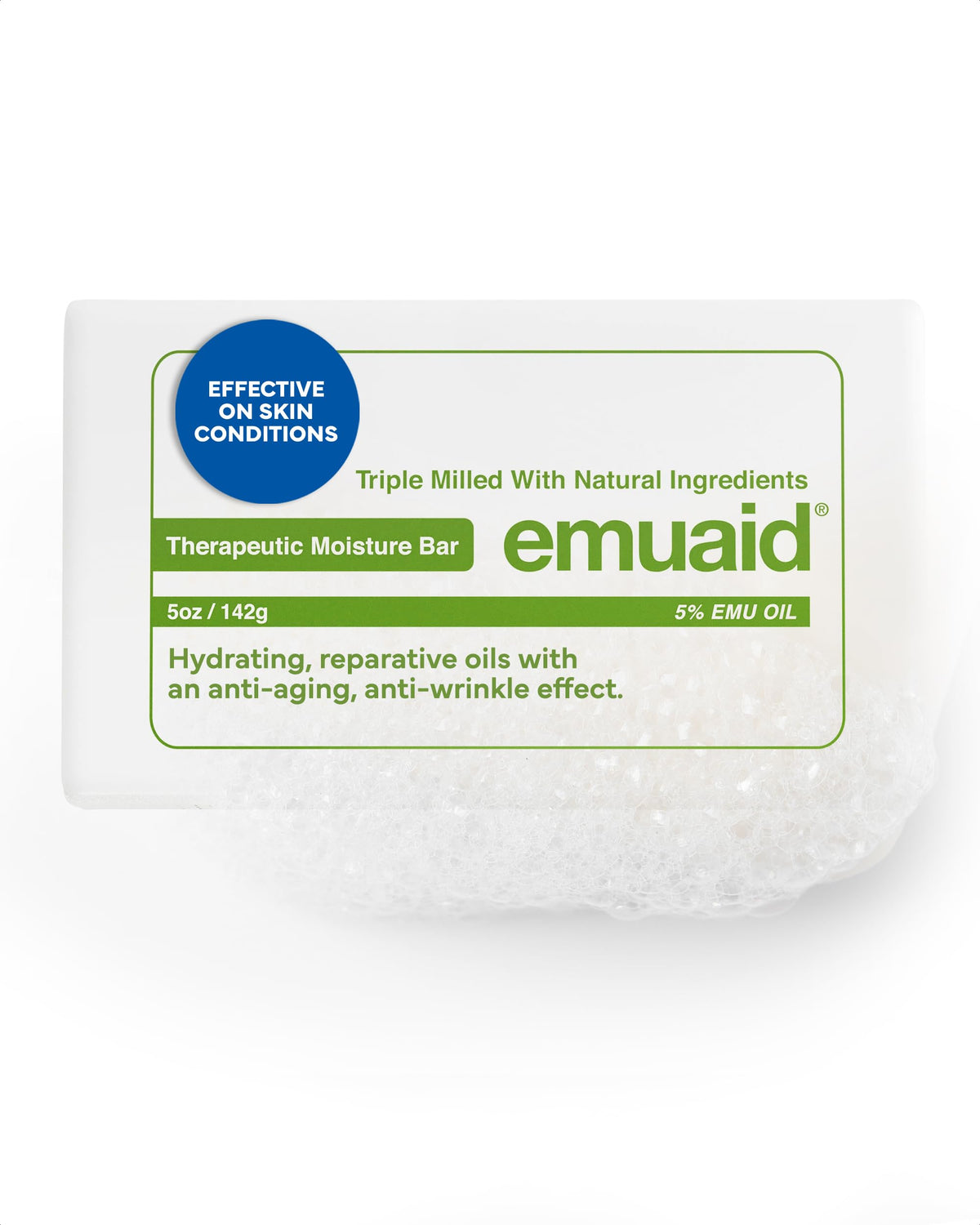 emuaid front packaging showing moisturizing medicated bar benefit