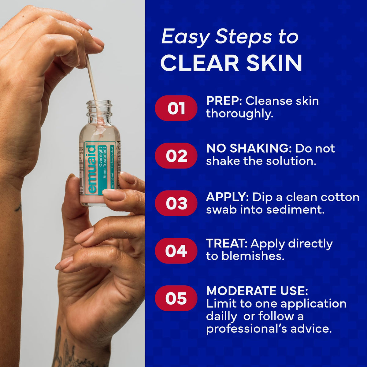emuaid ingredient label close-up highlighting salicylic acid and sulfur for clarity