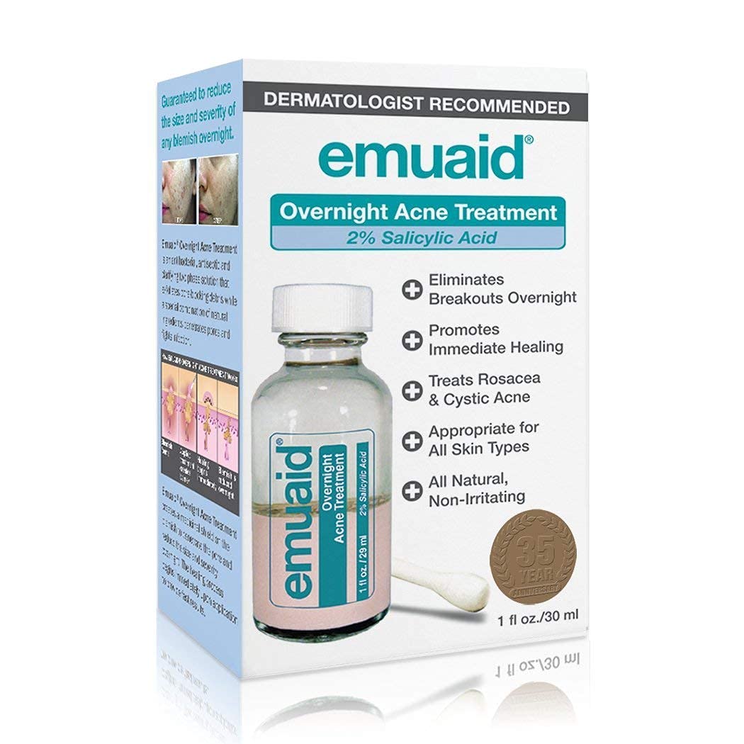 emuaid jar front view showing compact acne ointment and clear labeling benefit