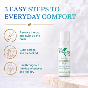 Emu Joy balm worn outdoors protecting lips in dry weather benefit
