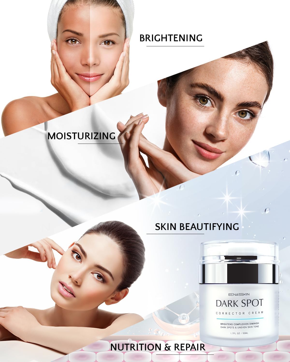 EnaSkin bottle staged in bathroom routine indicating daily use benefit