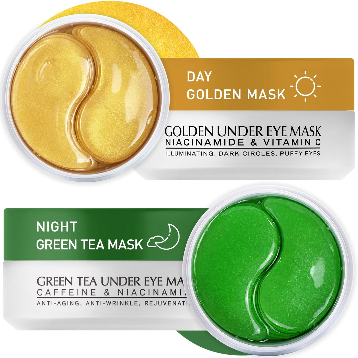 Enaskin Naturals front packaging showing both 24K Gold and Rosy Caffeine patches and benefits