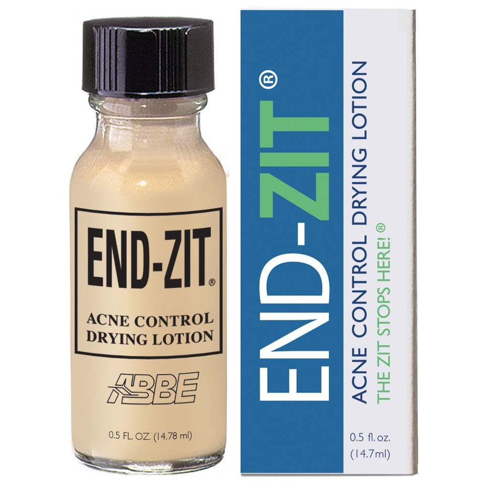 end-zit front packaging showing tube and tinted cap for quick treatment