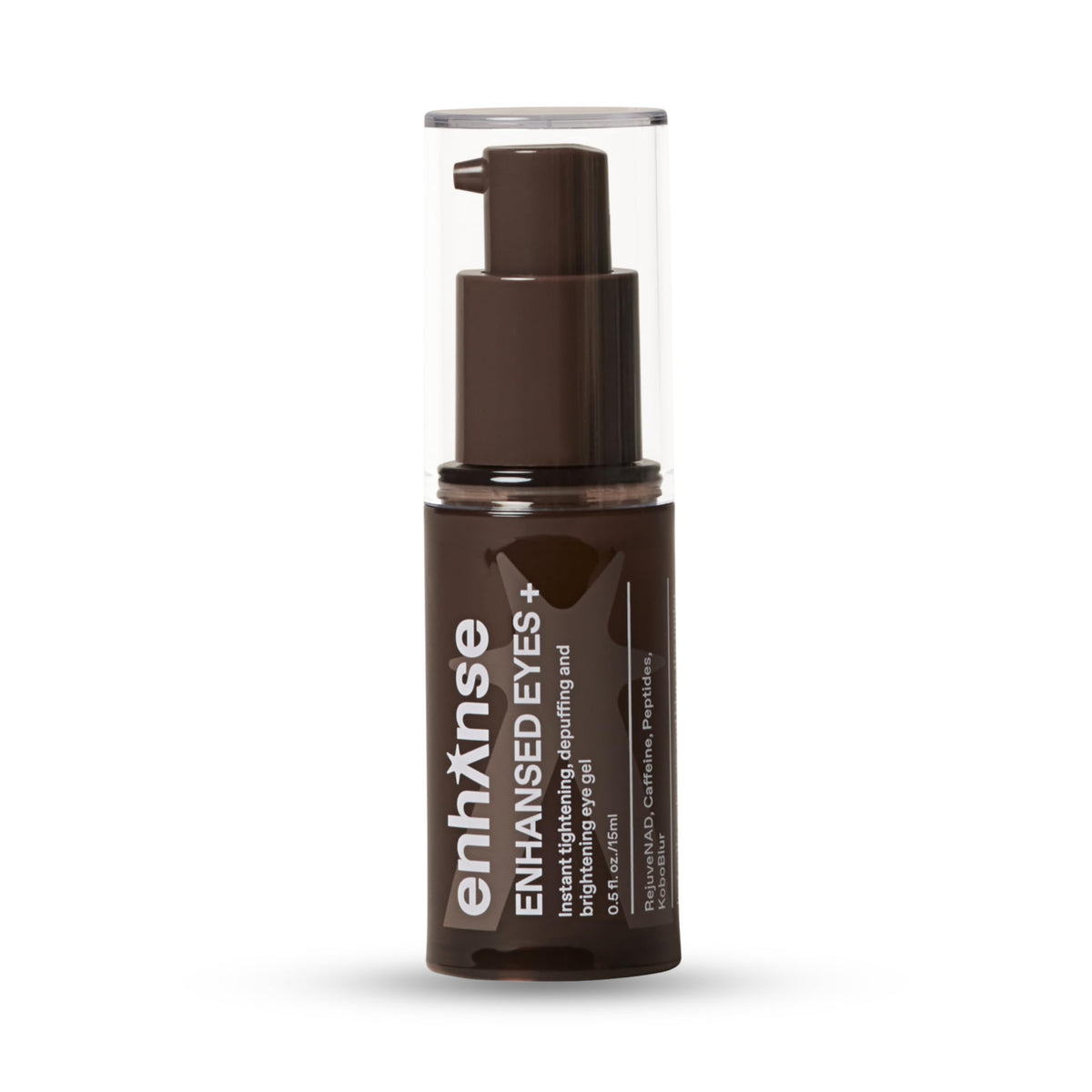 ENHANSE front packaging showing eye gel bottle and clear branding, suggests quick refresh