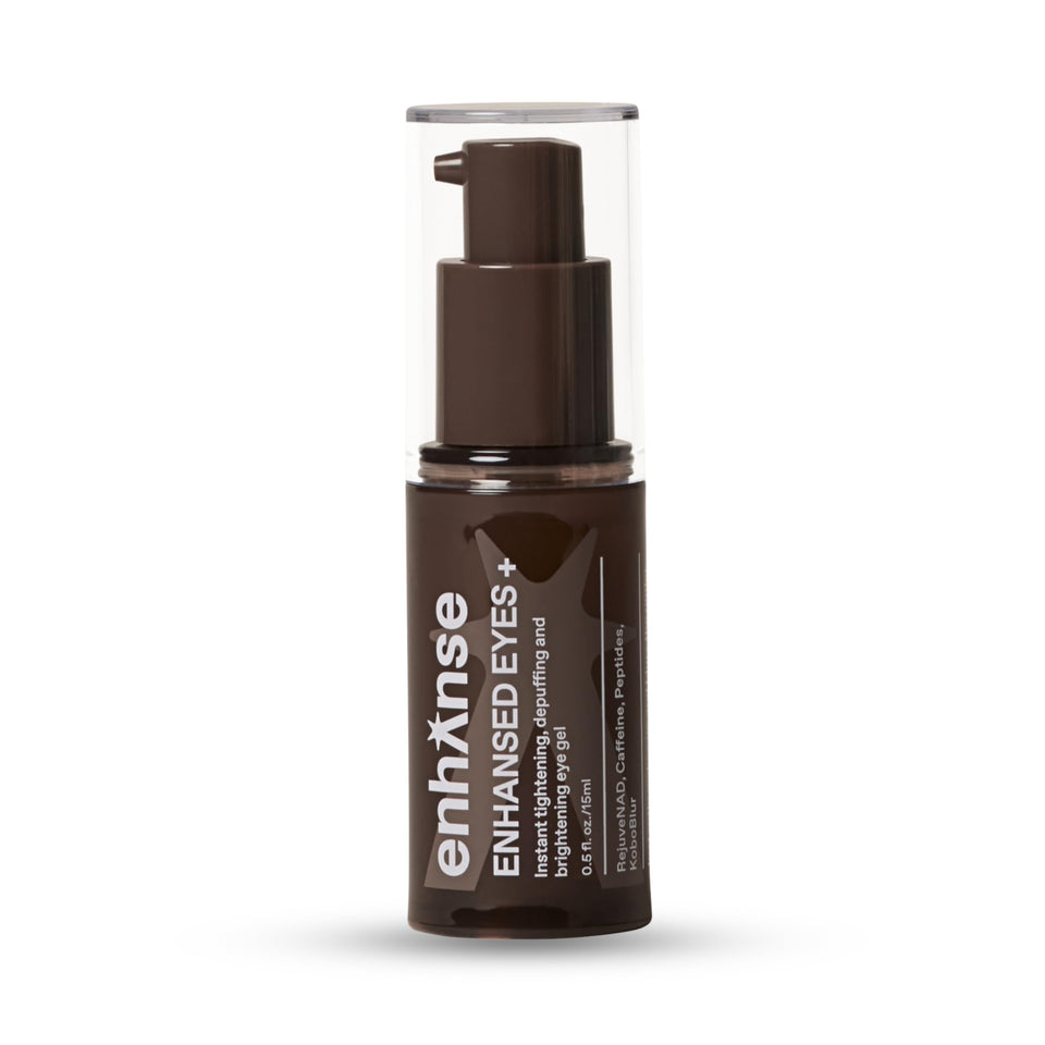 ENHANSE front packaging showing eye gel bottle and clear branding, suggests quick refresh