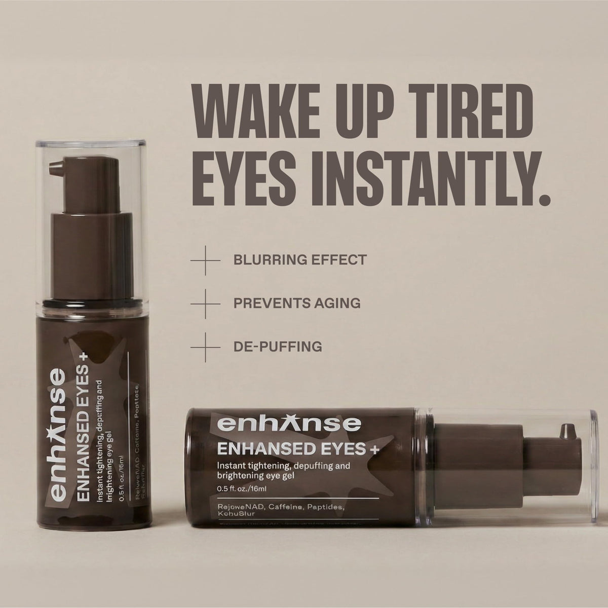 ENHANSE label ingredient panel featuring caffeine peptides KoboBlur and RejuveNAD benefits