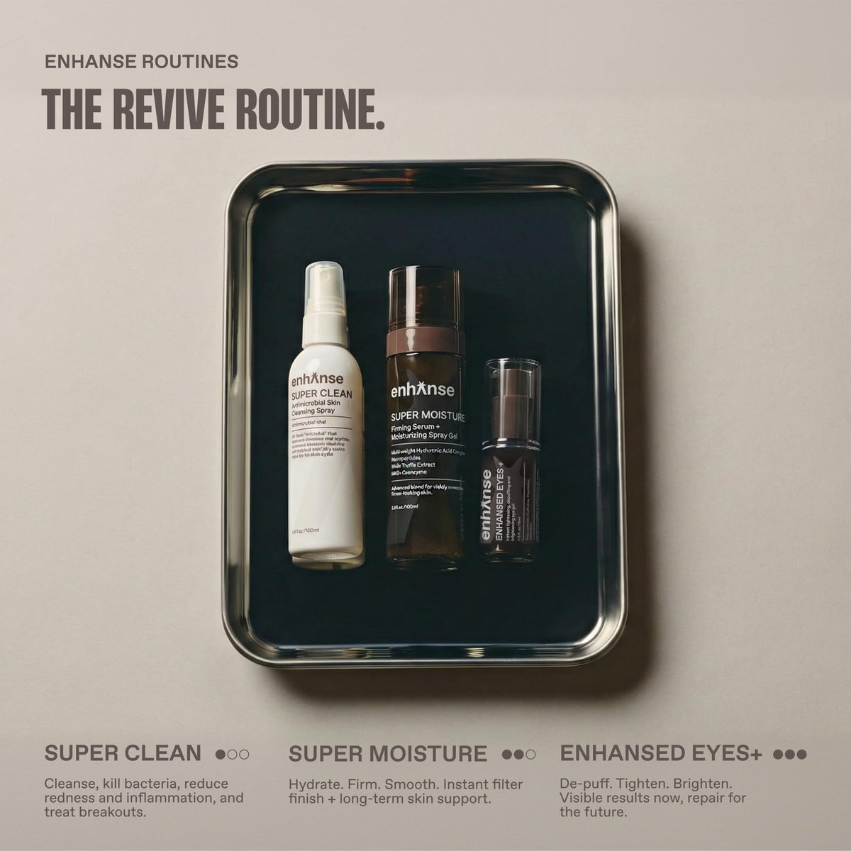 ENHANSE bottle on bathroom shelf styled to show everyday routine convenience