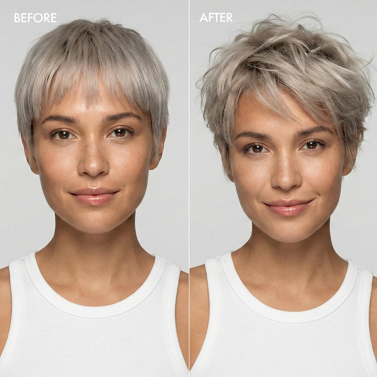 Enjoy styled hair side profile showing natural matte texture benefit