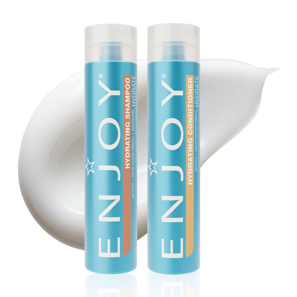 Enjoy duo front packaging showing matching bottles and benefits