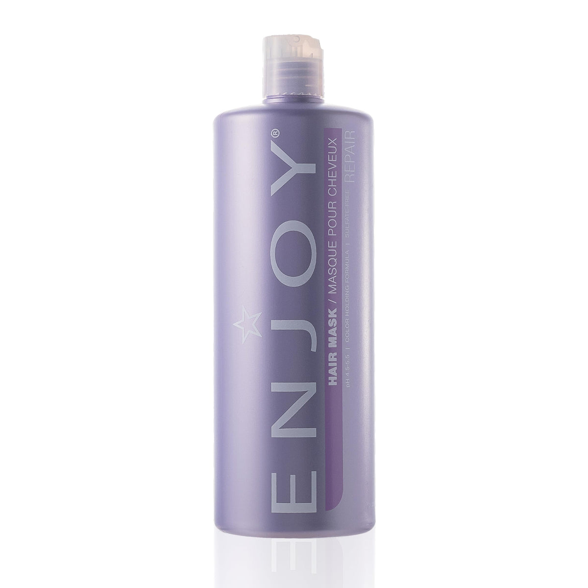Enjoy hair mask front packaging showing jar and label, highlights large size benefit