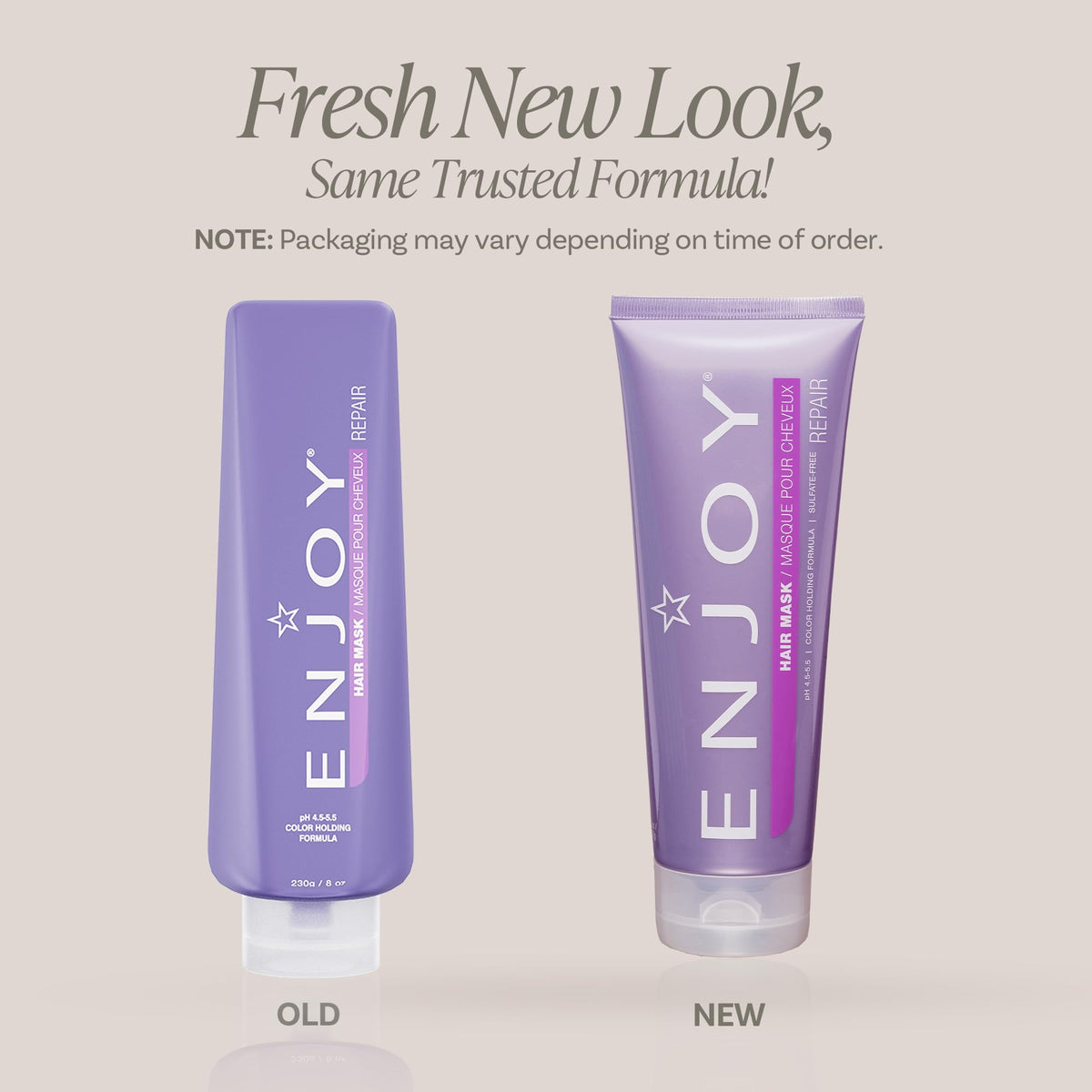 Enjoy hair mask keratin ingredient close-up, emphasizes strengthening benefit