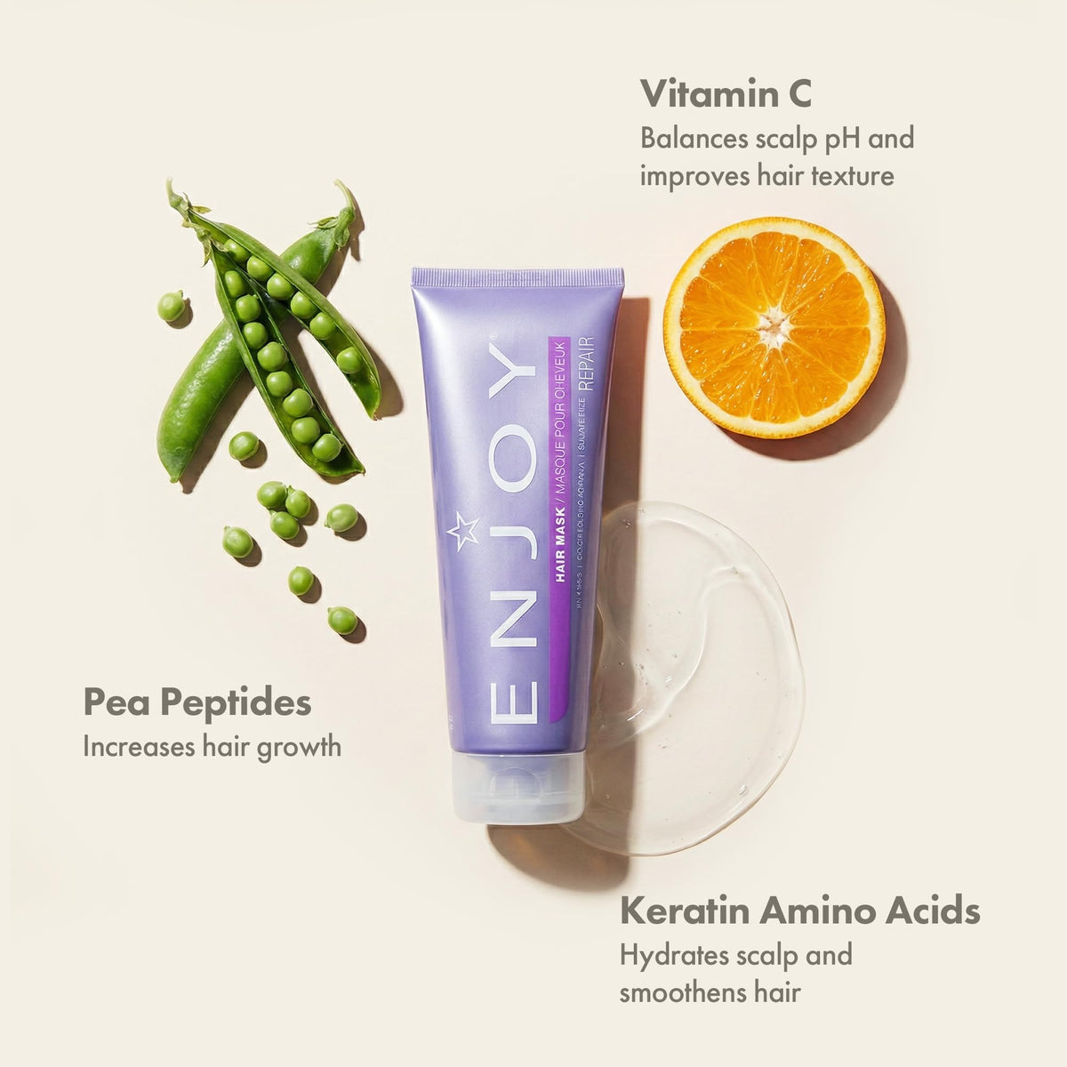 Enjoy hair mask dispensed from tube demonstrating easy application