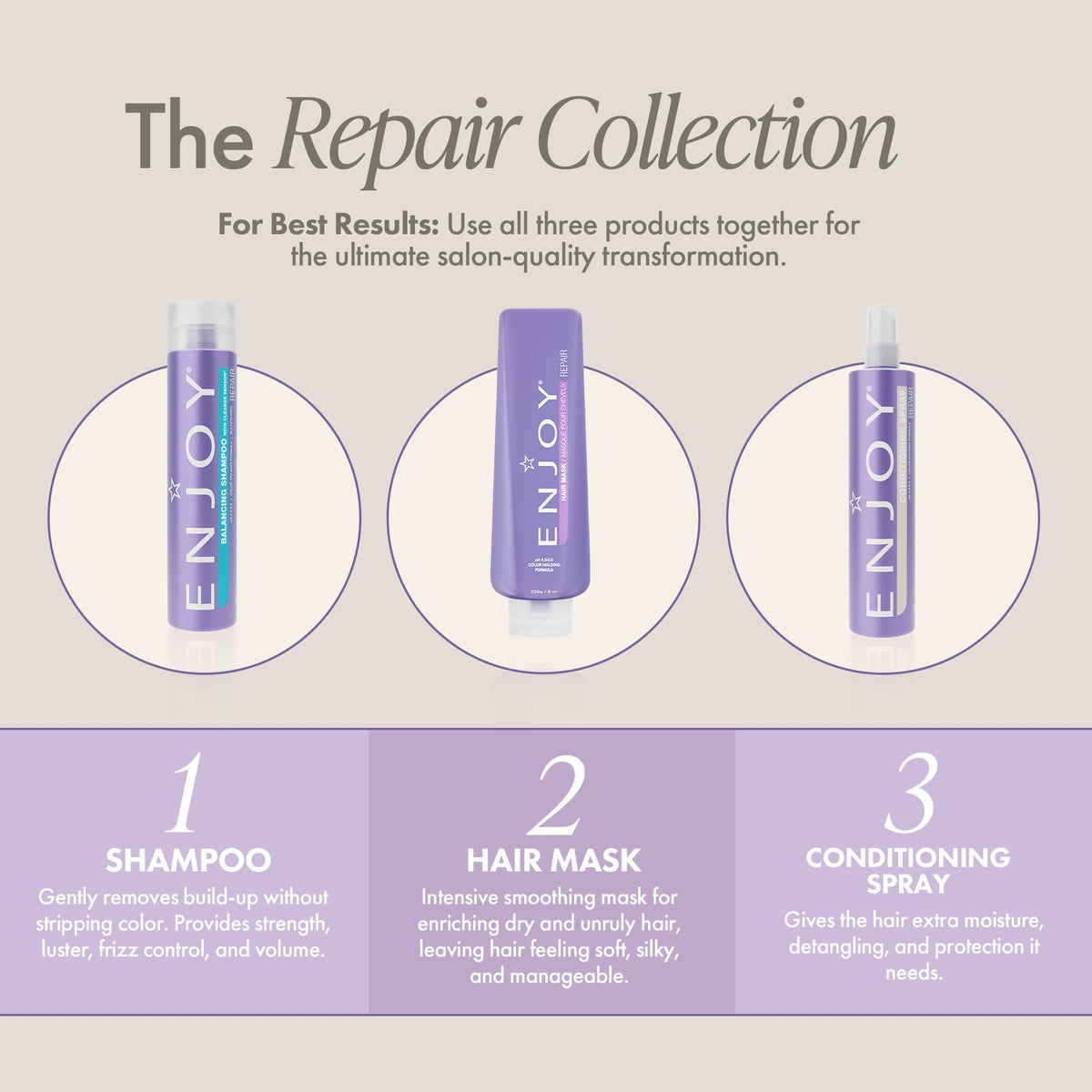Enjoy hair mask size comparison next to shampoo bottle, shows value and professional supply benefit