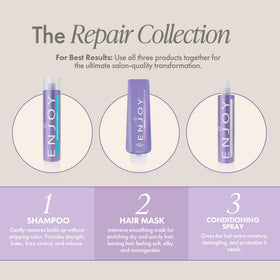 Enjoy hair mask size comparison next to shampoo bottle, shows value and professional supply benefit