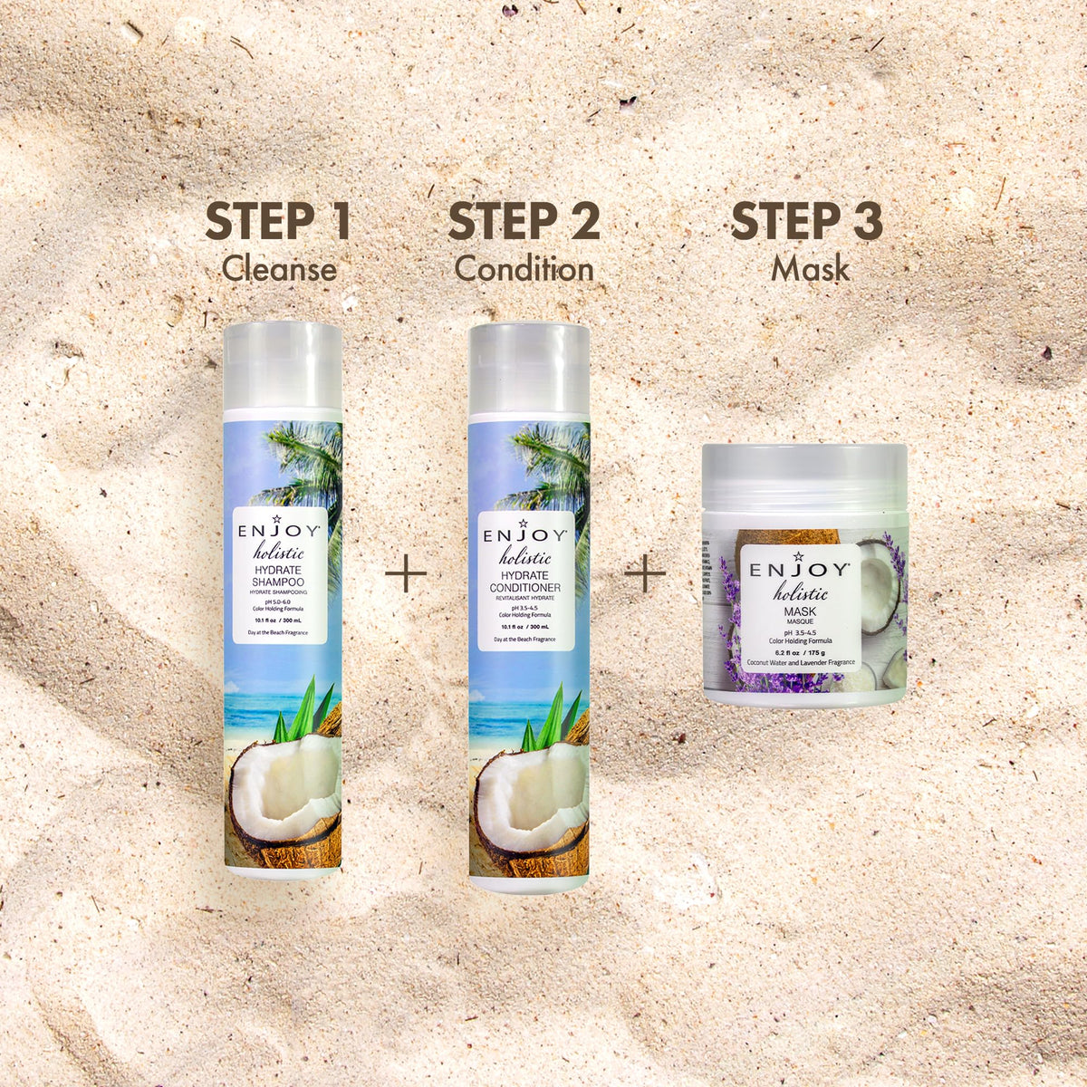 Enjoy lifestyle beach-scent visual evoking bergamot and coconut freshness